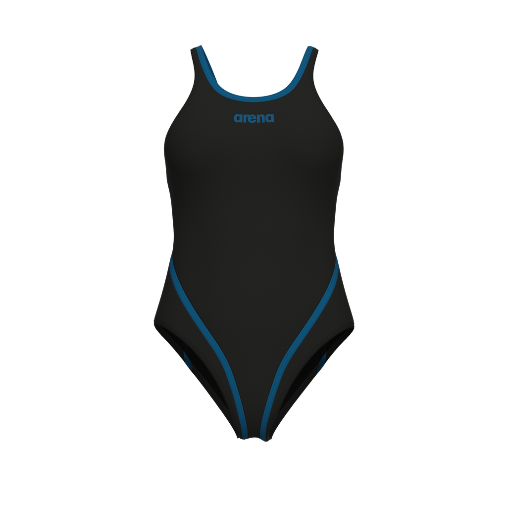 Arena Womens Solid Swimsuit Tech Back - Black Blue Cosmo