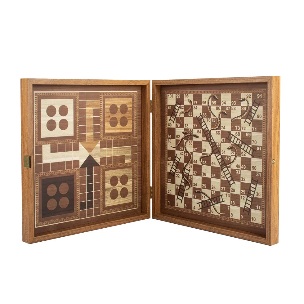 Manopoulos Classic Style 4-in-1 Combo Game Set: Chess, Backgammon, Ludo & Snakes