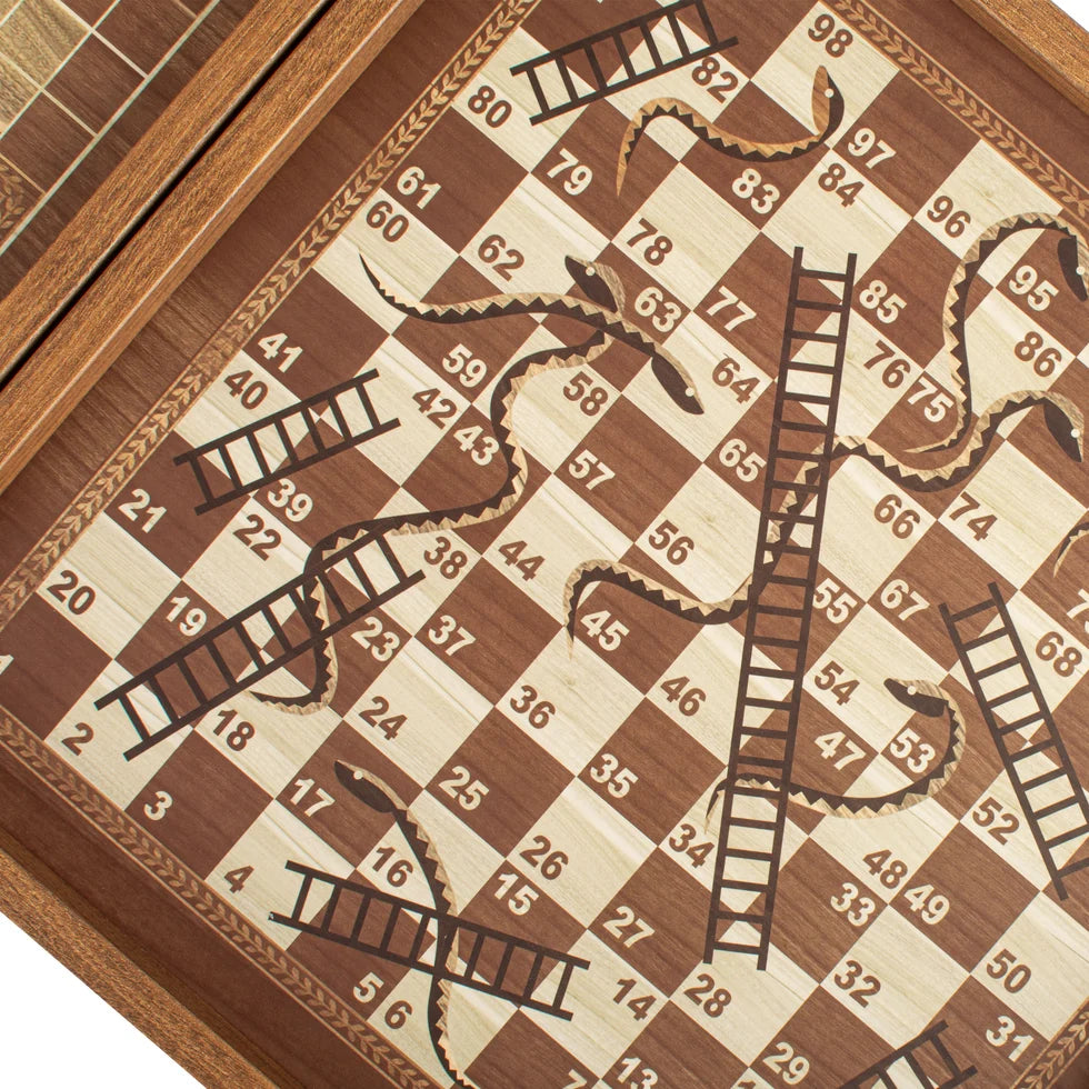 Manopoulos Classic Style 4-in-1 Combo Game Set: Chess, Backgammon, Ludo & Snakes