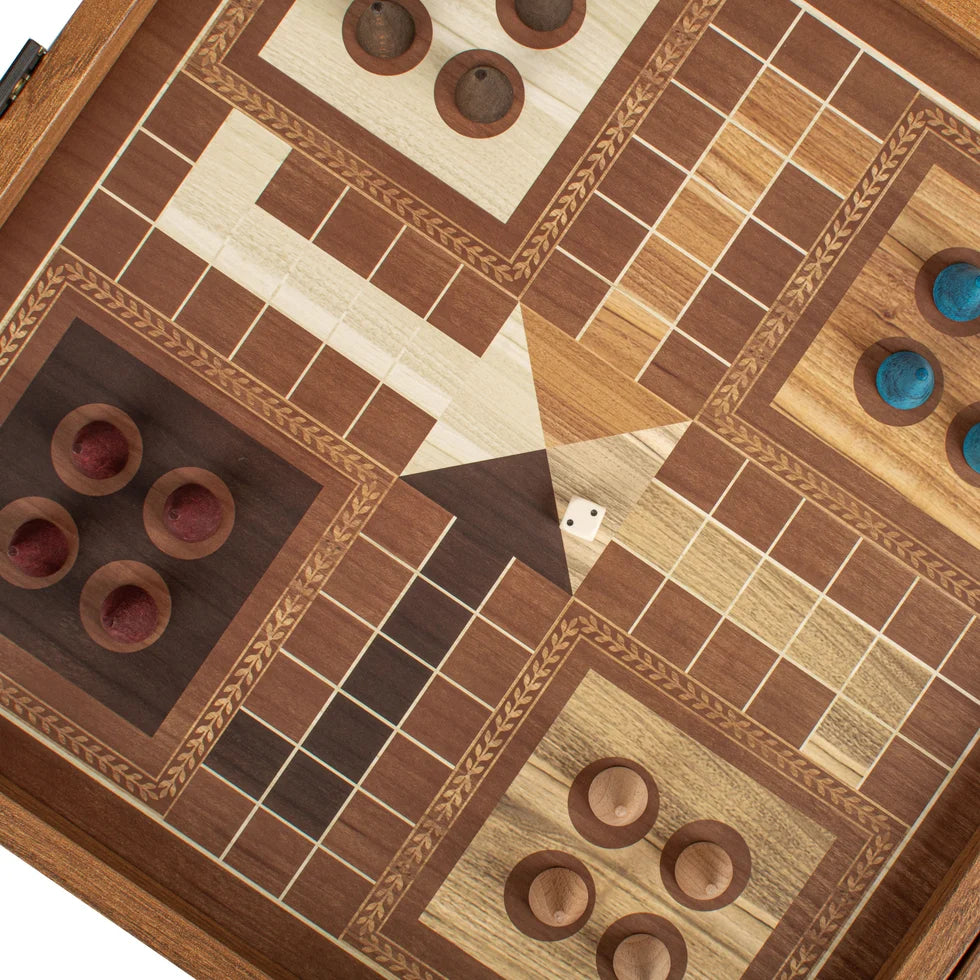 Manopoulos Classic Style 4-in-1 Combo Game Set: Chess, Backgammon, Ludo & Snakes