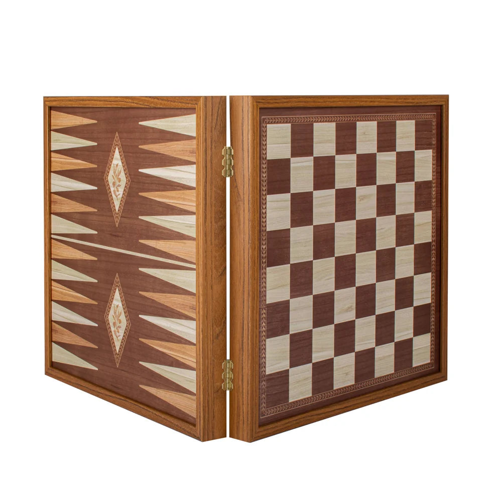 Manopoulos Classic Style 4-in-1 Combo Game Set: Chess, Backgammon, Ludo & Snakes