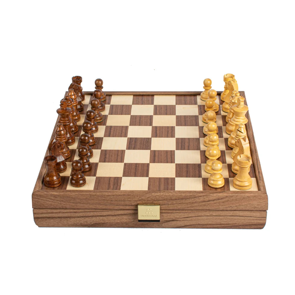 Manopoulos Handcrafted Walnut Chess Set with Staunton Chessmen (6.4cm King)