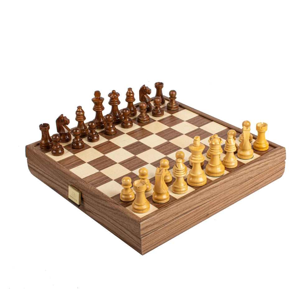 Manopoulos Handcrafted Walnut Chess Set with Staunton Chessmen (6.4cm King)