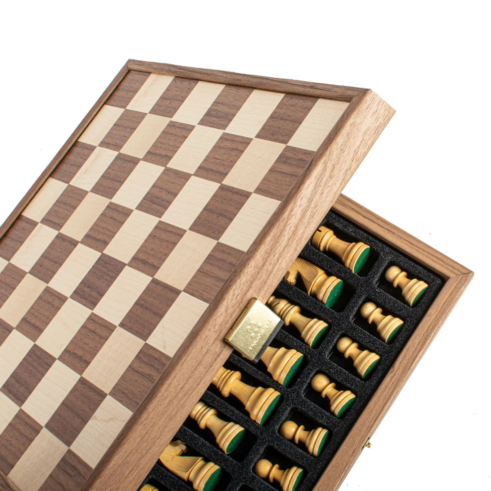 Manopoulos Handcrafted Walnut Chess Set with Staunton Chessmen (6.4cm King)