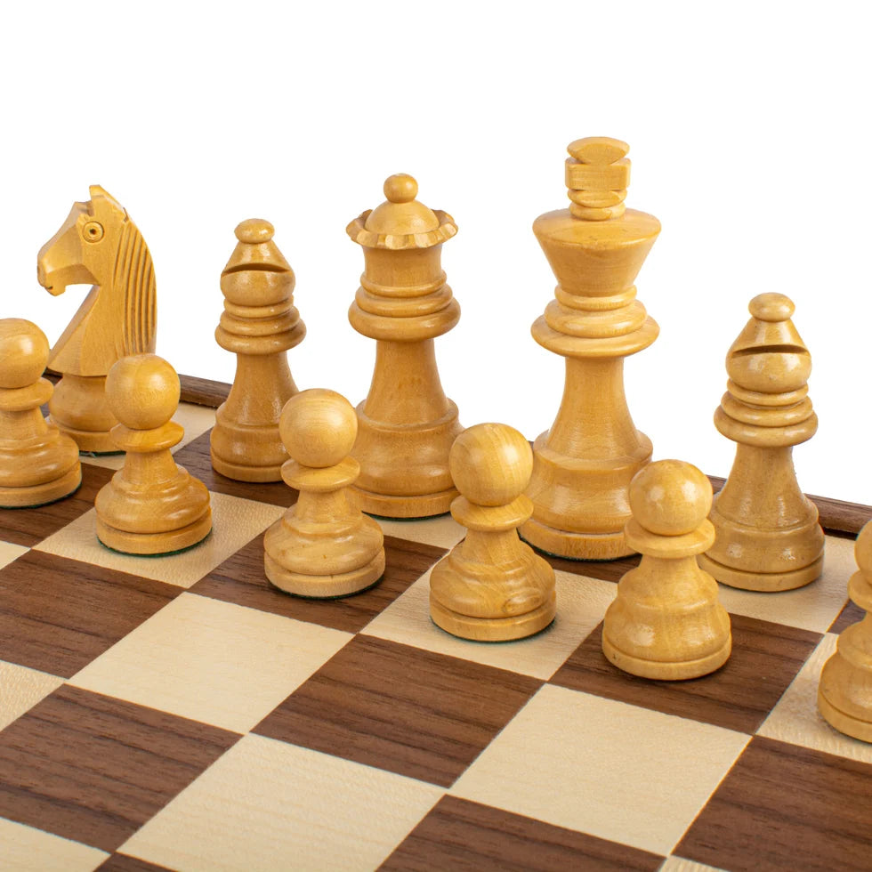 Manopoulos Handcrafted Walnut Chess Set with Staunton Chessmen (6.4cm King)