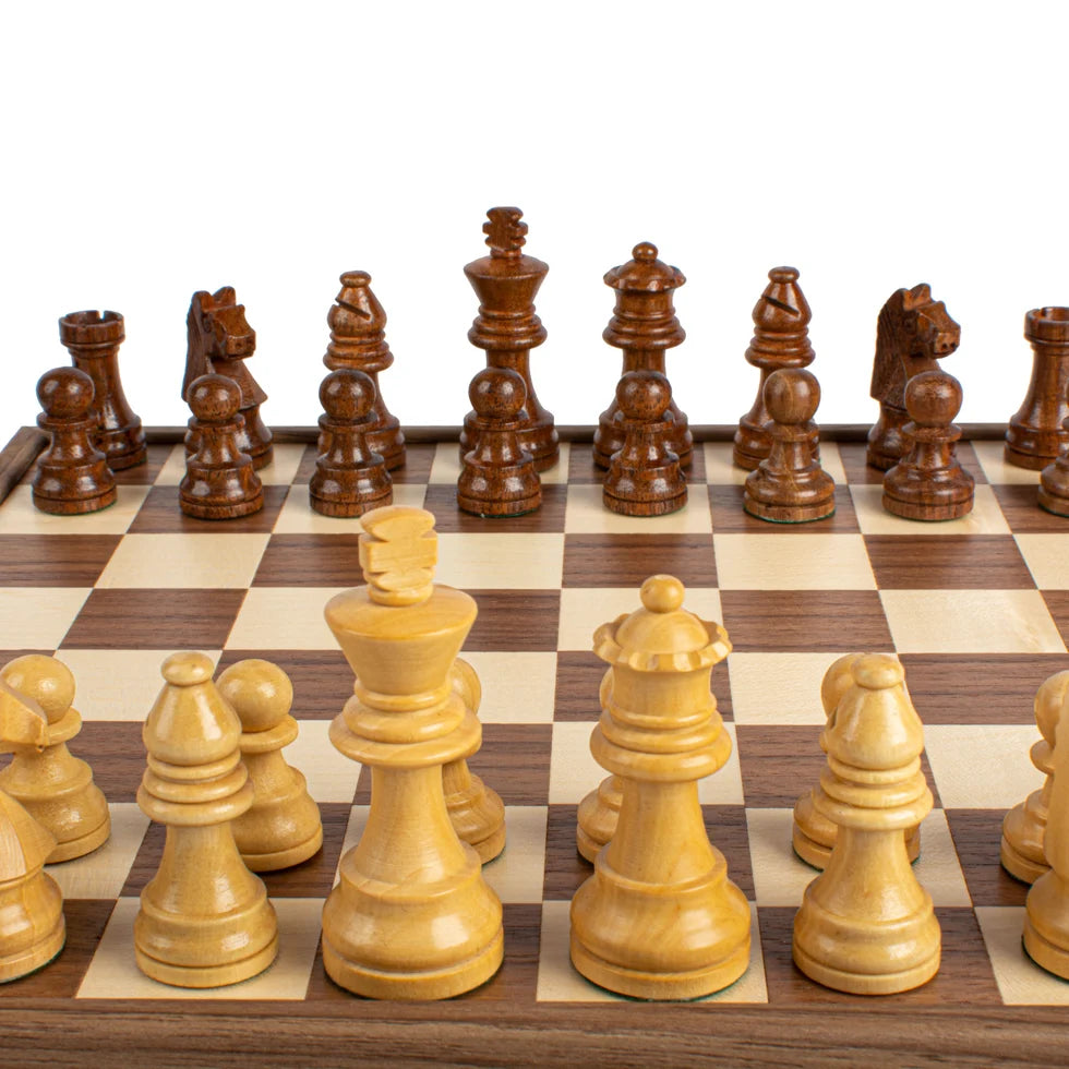 Manopoulos Handcrafted Walnut Chess Set with Staunton Chessmen (6.4cm King)