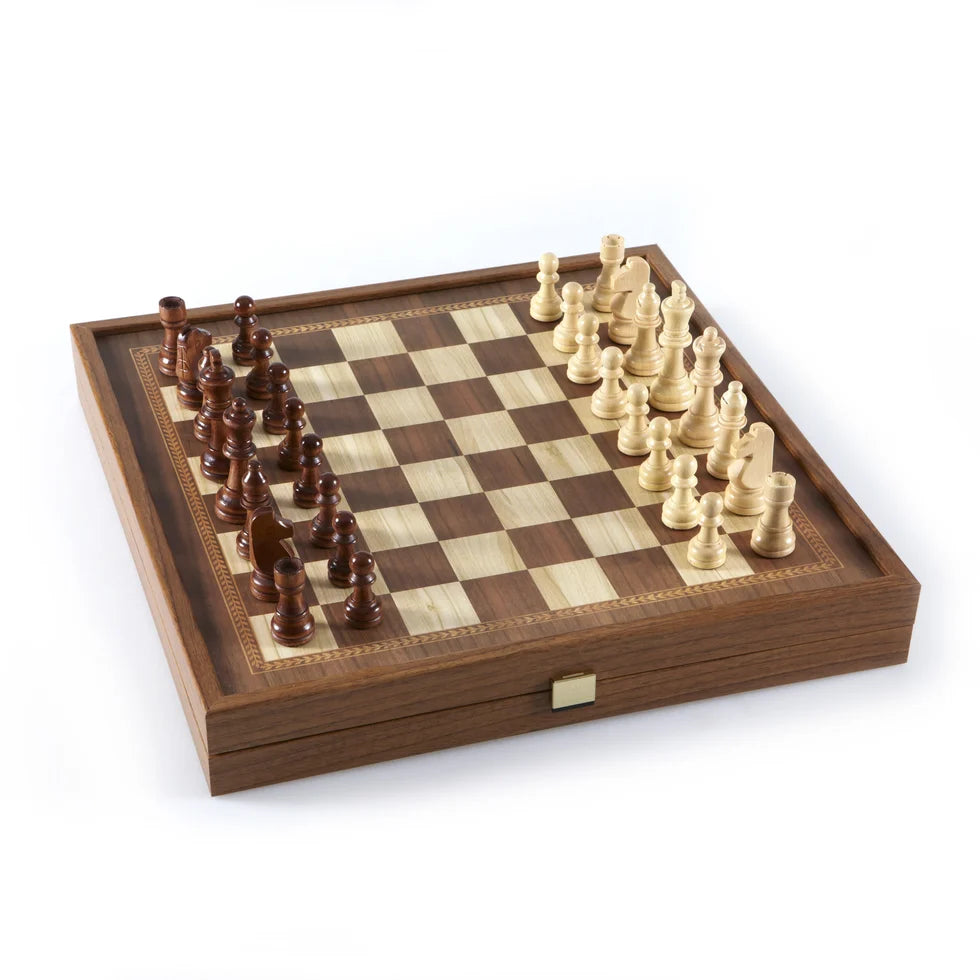 Manopoulos Classic Style 2-in-1 Combo Game Set - Chess & Backgammon in Walnut Case