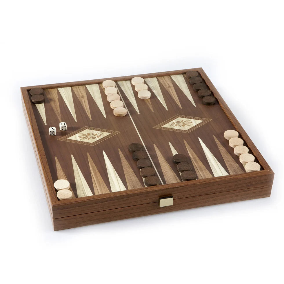 Manopoulos Classic Style 2-in-1 Combo Game Set - Chess & Backgammon in Walnut Case