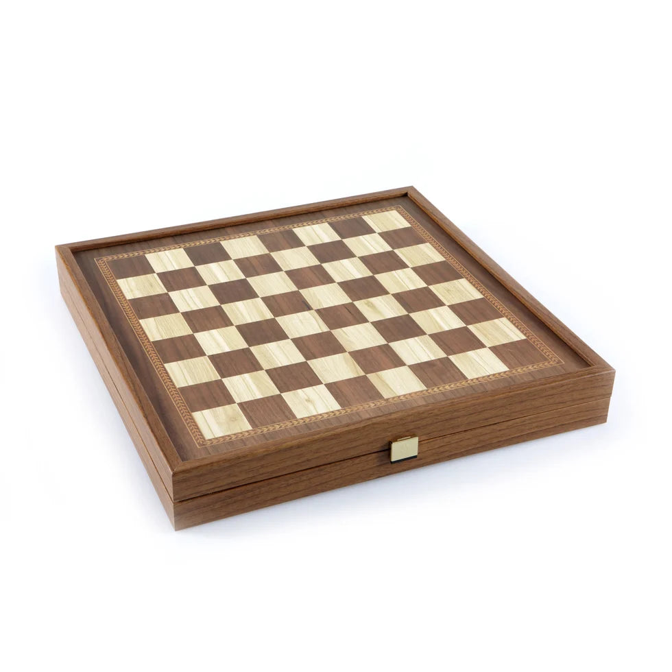 Manopoulos Classic Style 2-in-1 Combo Game Set - Chess & Backgammon in Walnut Case