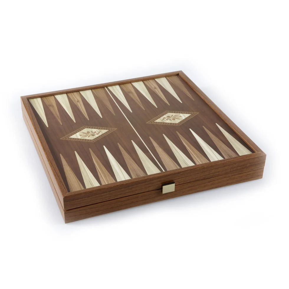 Manopoulos Classic Style 2-in-1 Combo Game Set - Chess & Backgammon in Walnut Case
