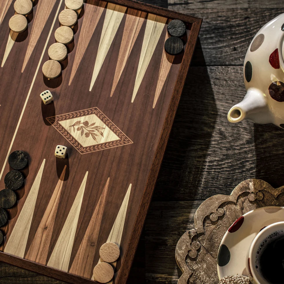 Manopoulos Classic Style 2-in-1 Combo Game Set - Chess & Backgammon in Walnut Case