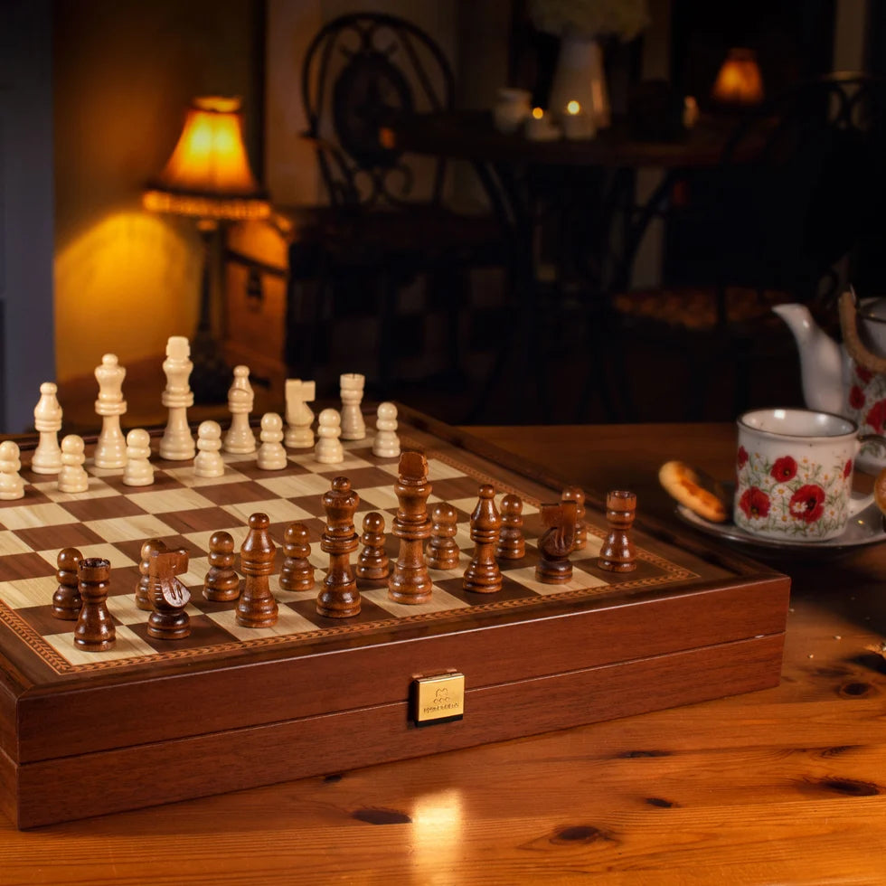 Manopoulos Classic Style 2-in-1 Combo Game Set - Chess & Backgammon in Walnut Case