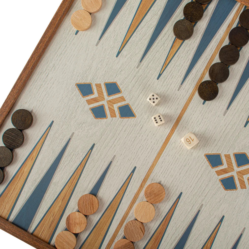 Manopoulos Turquoise 2-in-1 Chess and Backgammon Combo Game Set - in Walnut Case