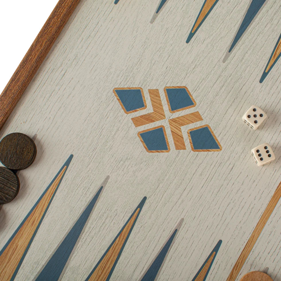 Manopoulos Turquoise 2-in-1 Chess and Backgammon Combo Game Set - in Walnut Case