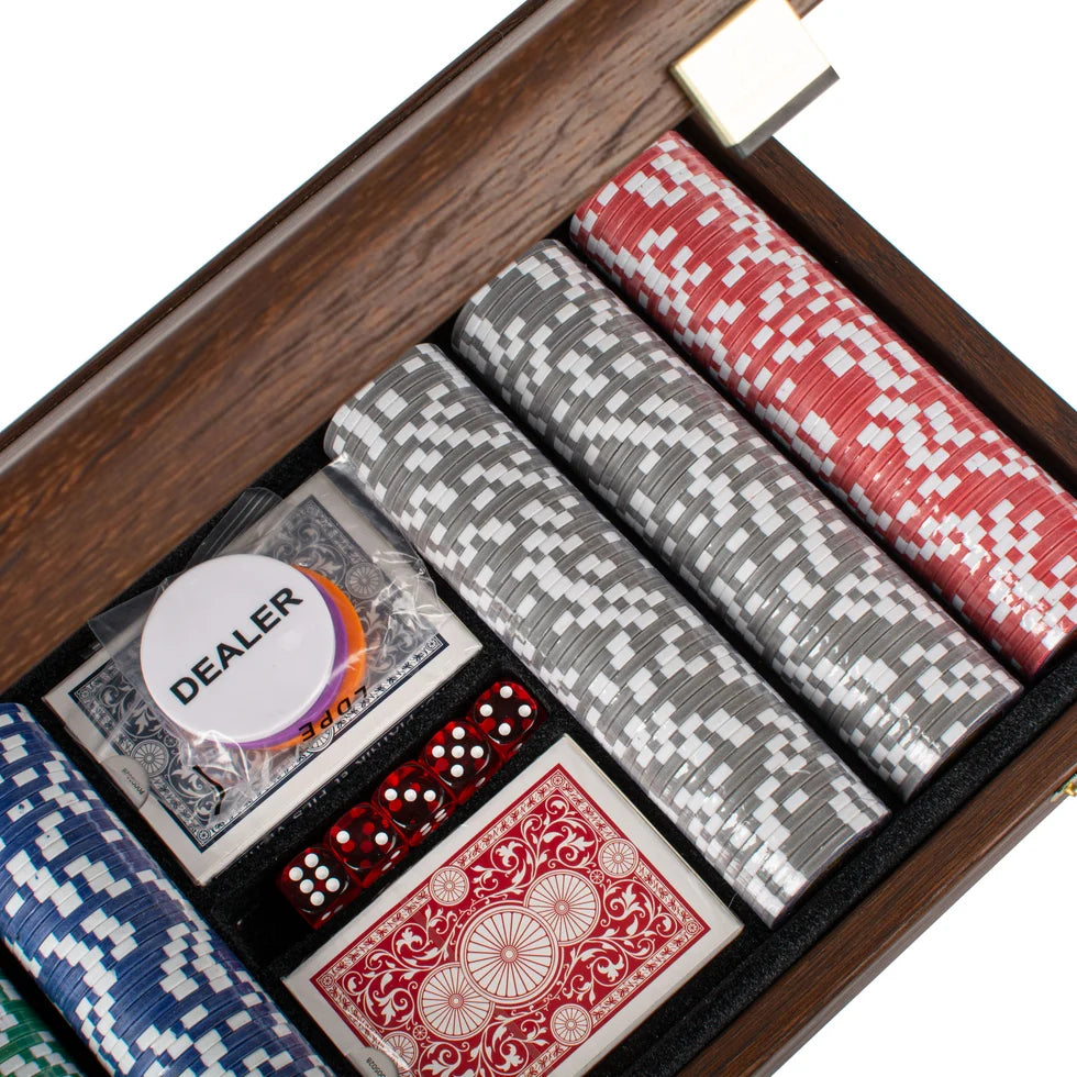 Manopoulos Luxury Poker Set in Dark Walnut Wooden Replica Case